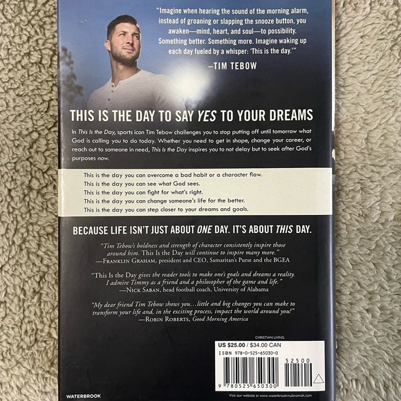 Tim Tebow This is the Day book, great read! Smoke and pet free home. - Picture 2 of 2